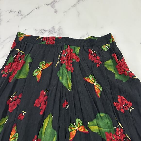 Sharon Anthony Womens Vintage 90s Crinkle Skirt Plus Size 22 Black Butterfly - Picture 3 of 11